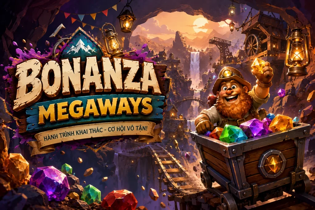 Giao diện mỏ vàng và các viên đá quý lấp lánh trong AO88 Bonanza Megaways